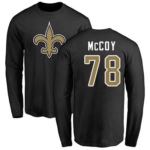Men New Orleans Saints Black Erik McCoy Name and Number Logo NFL Football #78 Long Sleeve T Shirt->women nfl jersey->Women Jersey